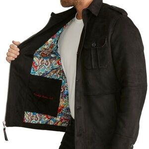 Robert‎ Graham Safari Field Jacket Mens Vegan Suede Black RGF23R80